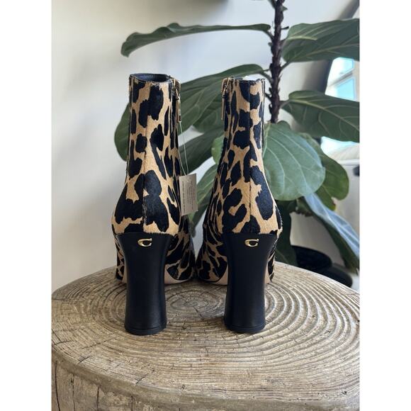 Coach Carter Calf Hair Leopard Ankle Booties Boots Women’s 9 New Heels Point Toe - Picture 6 of 9